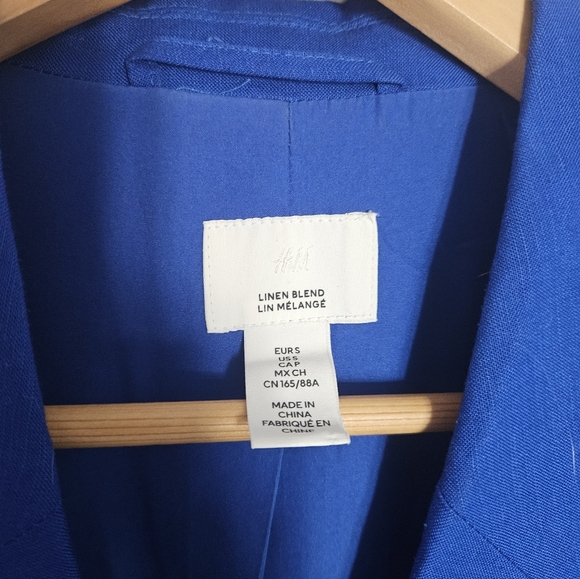 H&M Single-breasted Linen-blend Blazer- royal Blue- S - Picture 7 of 8